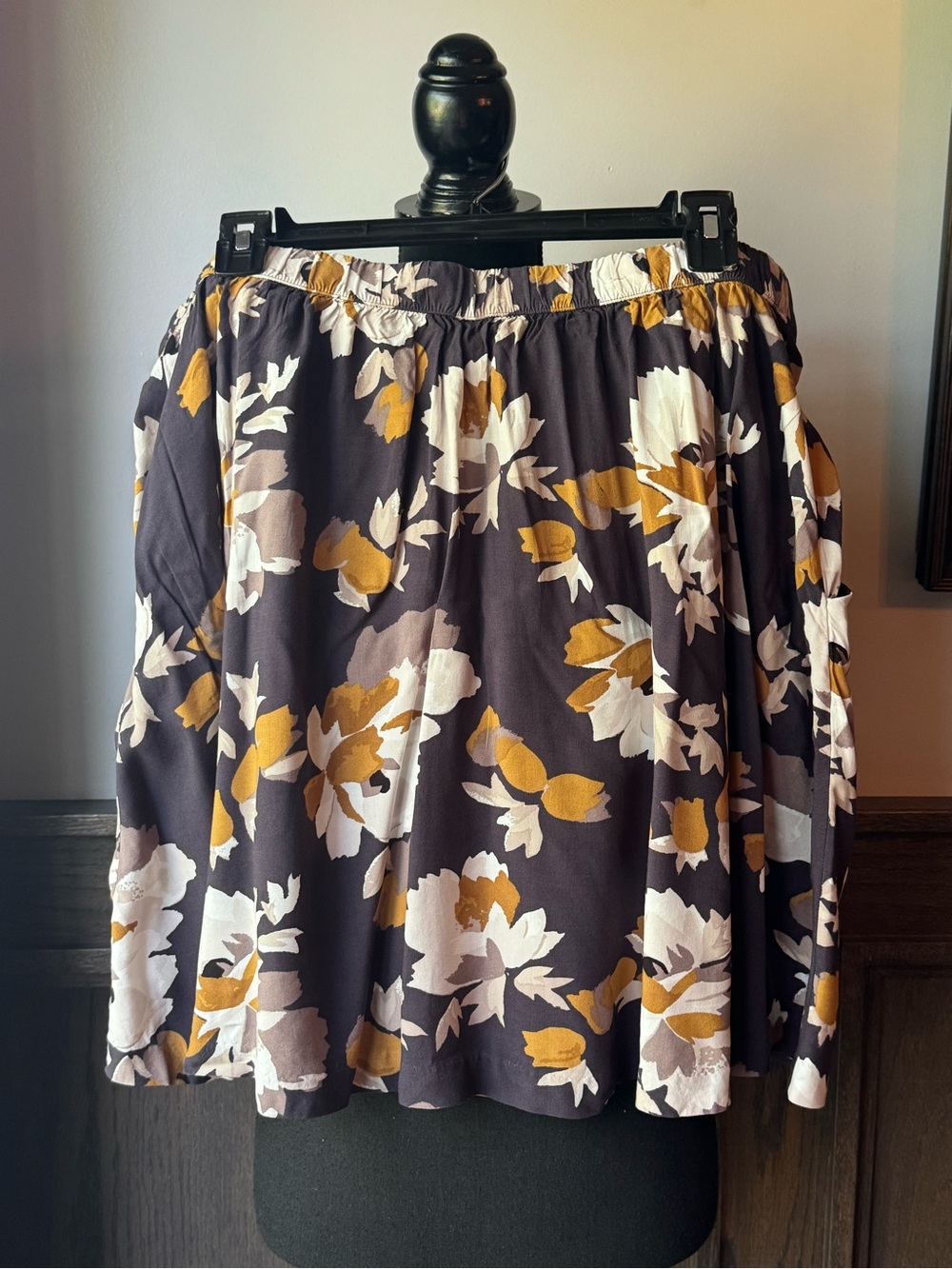 Floral Print A-Line Skirt in Navy and Mustard large - Picture 2 of 4